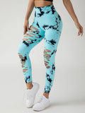 3 Pack New Style Hollow-Out Tie-Dye High-Waisted Tummy-Control Yoga Pants Lady T Fashions