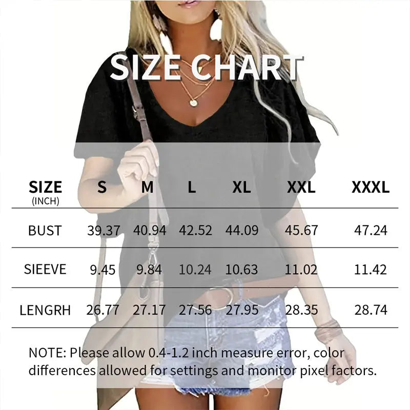 Women's Solid Color V-Neck Short Sleeve T-Shirt - Basic Summer Casual Top Lady T Fashions