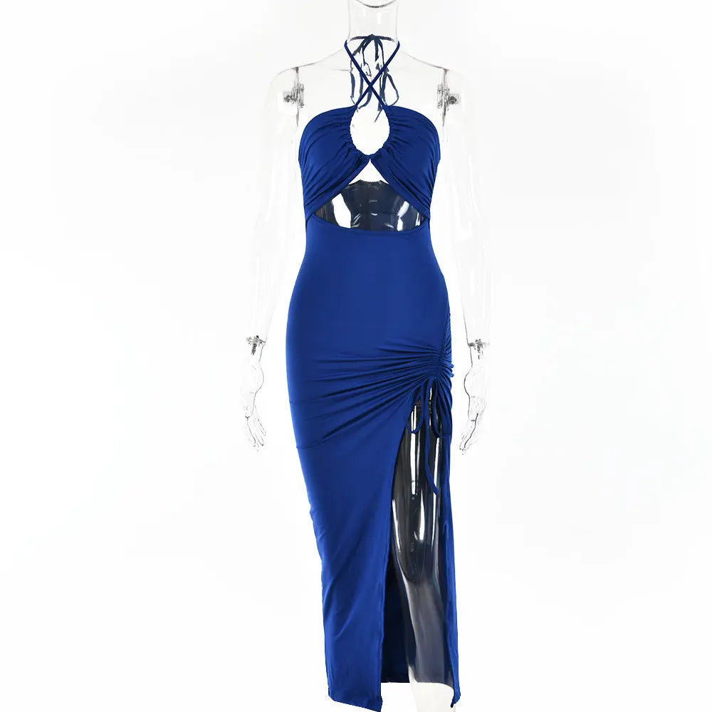 Sexy Halterneck Lace-up Split Dress Summer Y2K Fashion Party Baech Long Dresses For Womens Clotjing Lady T Fashions