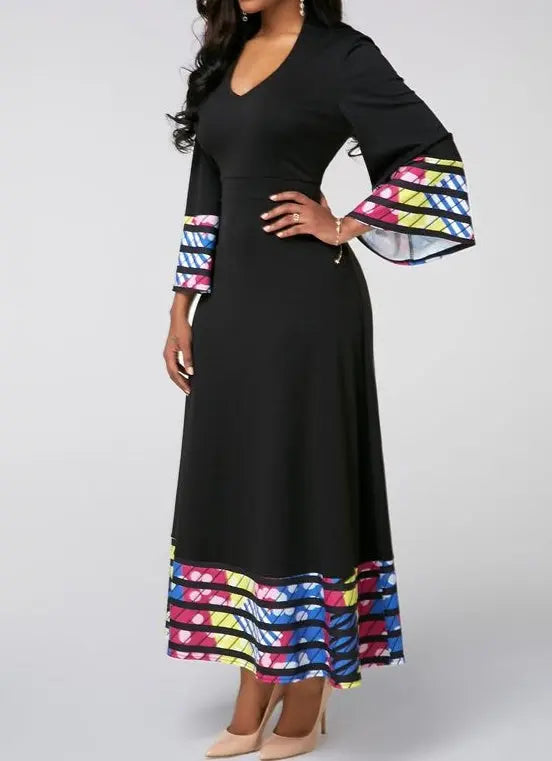 Ladies' V-neck Printed Fashionable Dress Lady T Fashions