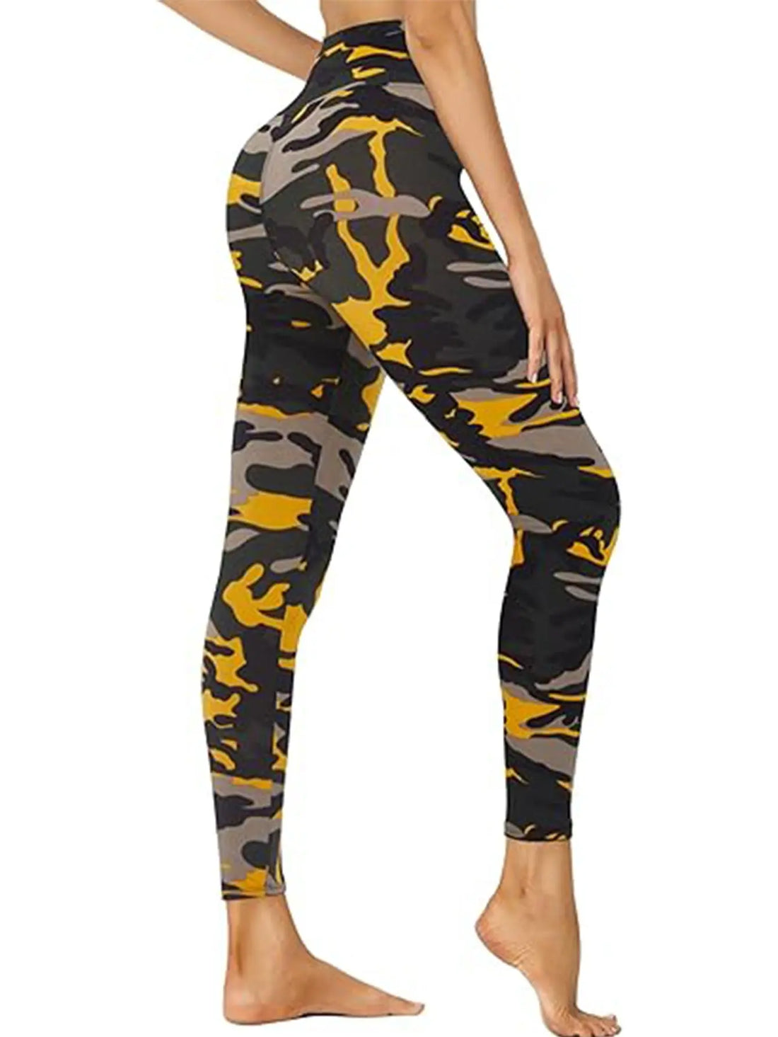 Leggings - Cropped High-waisted Printed Yellow Camouflage Lady T Fashions