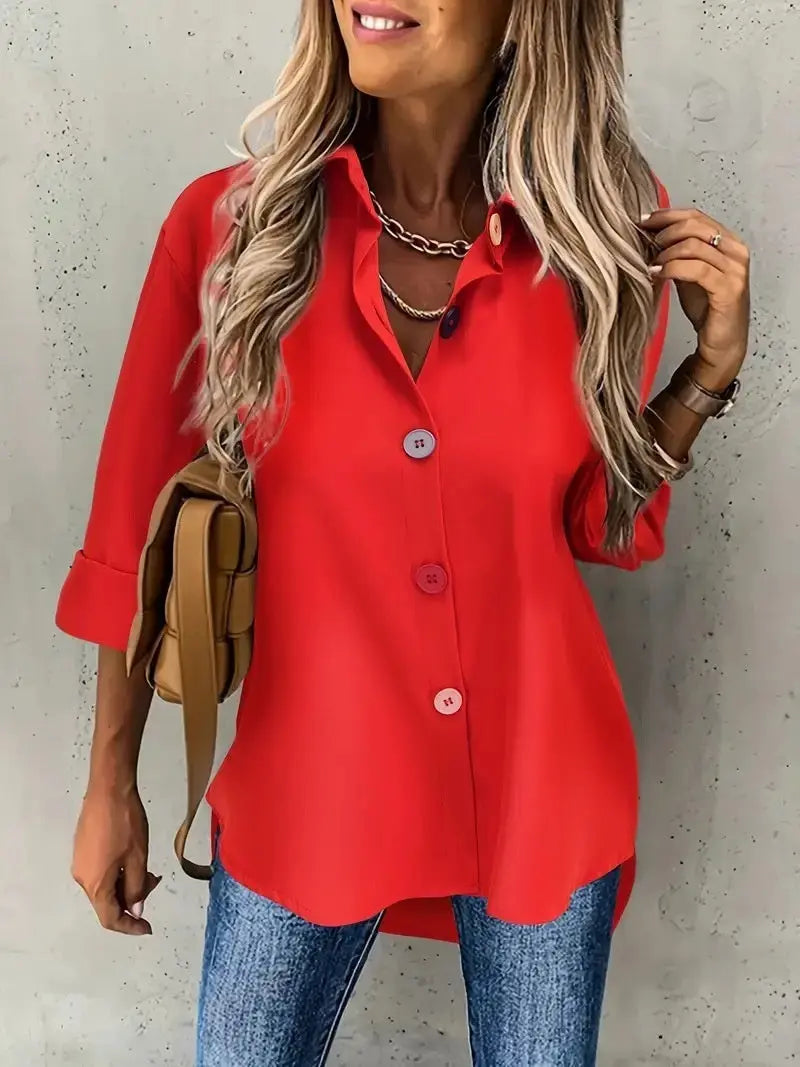 Casual Women's Solid Color Buttons Long Sleeve Shirt Top Lady T Fashions