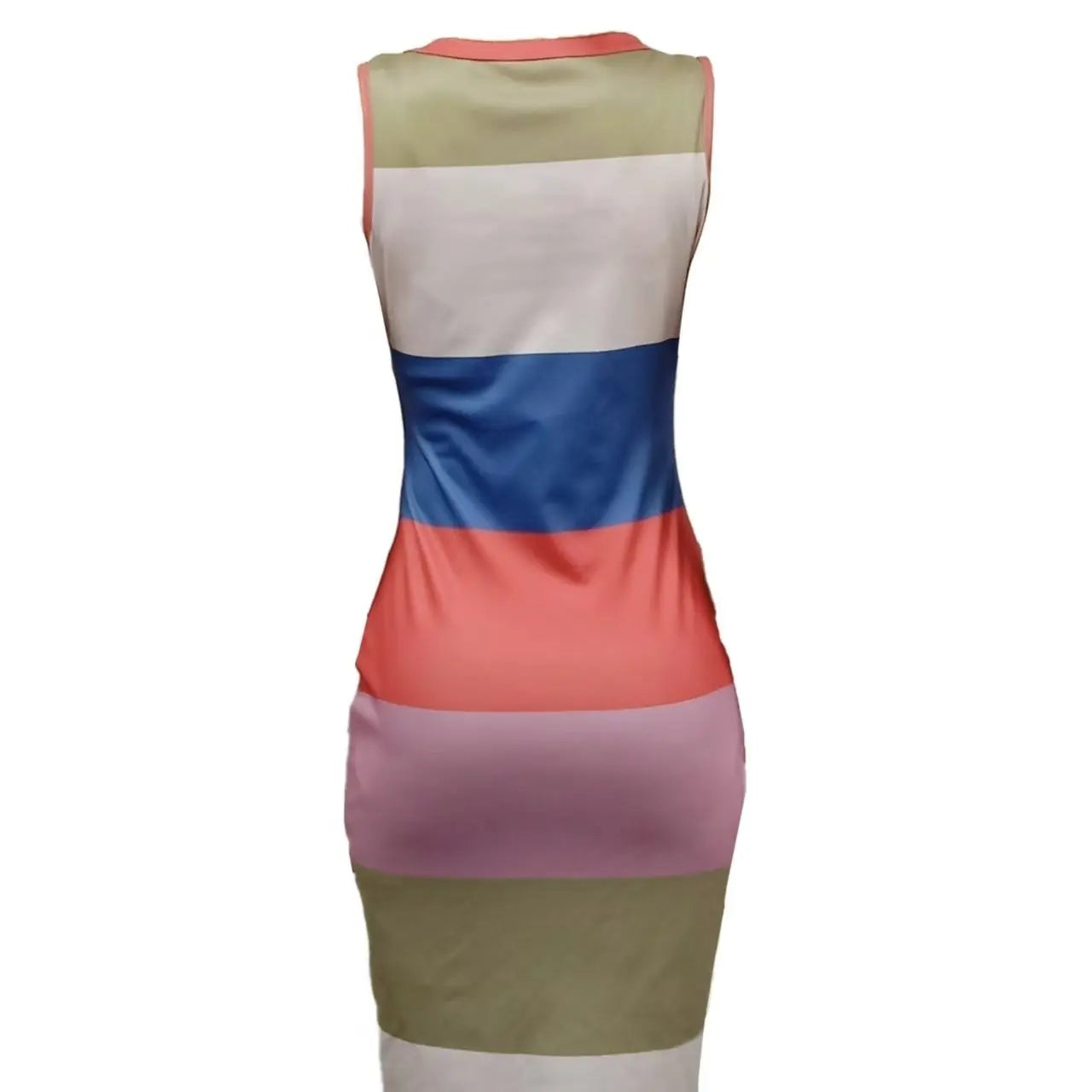 Ladies' Fashion Color Blocked Stripe Printed Sleeveless Tight Dress Lady T Fashions