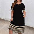 Comfortable Round Neck Fashion Elegant Contrast Color Short Sleeve Dress Lady T Fashions
