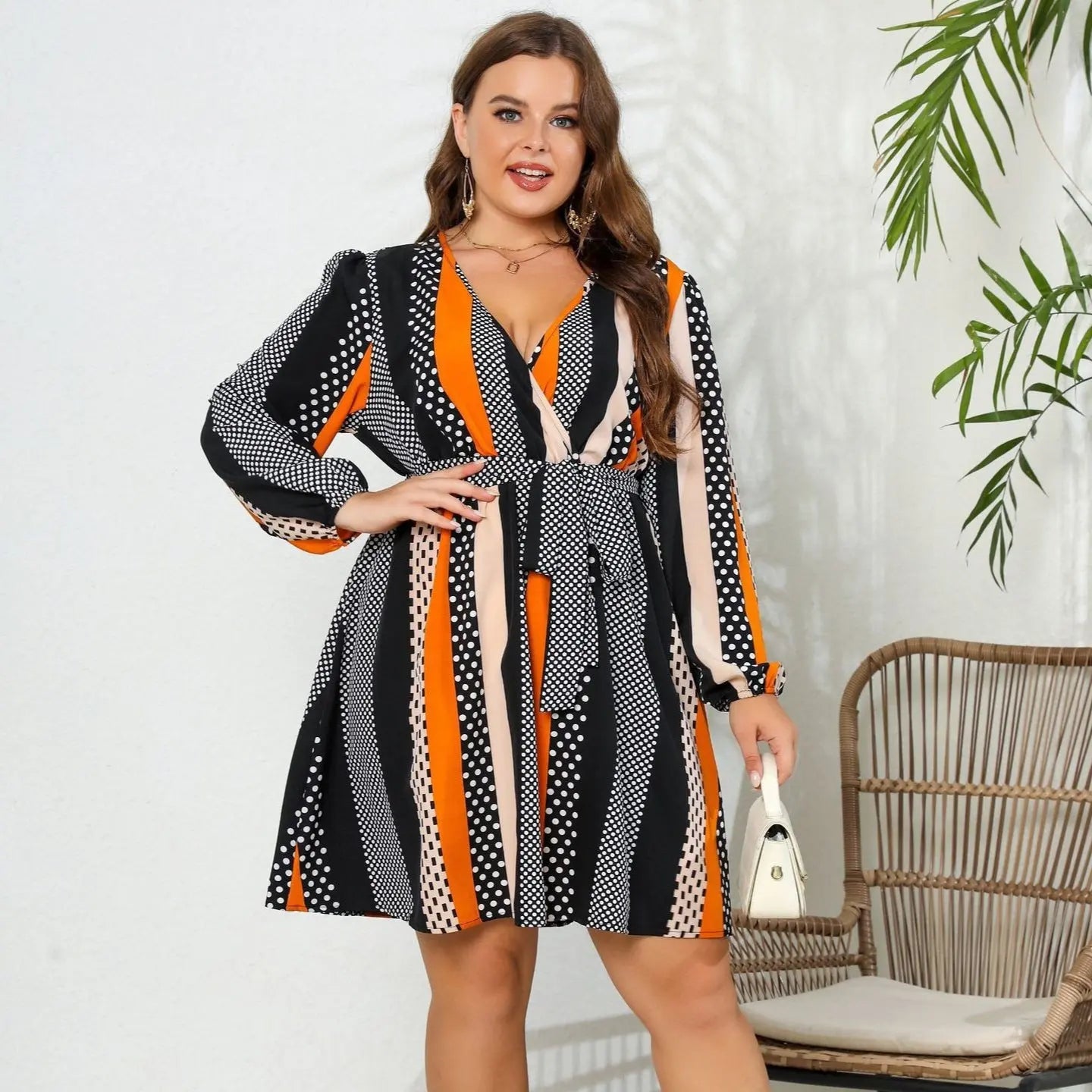 V-neck Lace-up Plus Size Dress Lady T Fashions