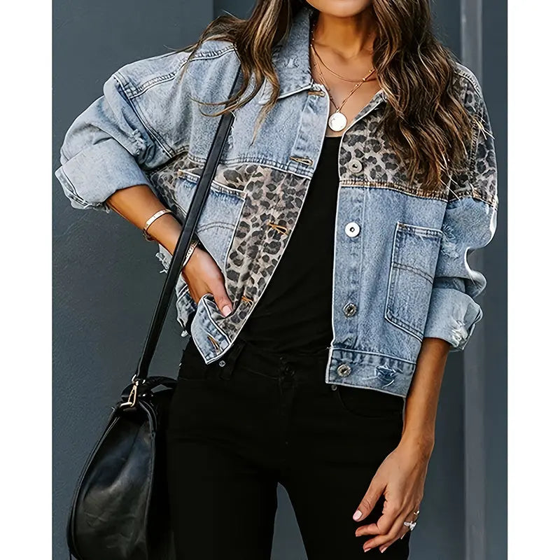 Women's Cropped Distressed Denim Jacket Ripped Button Down Jean Jacket Long Sleeve Casual Streetwear Coat Lady T Fashions