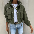 Women's Stand Collar Long Sleeve Jacket With Button & Zipper Closure - Two Large Pockets & Drawstring Hem Casual Short Jacket For Spring&Fall Lady T Fashions