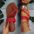 Women's Flat Slide Sandals, Toe Loop Braided Band Slip On Shoes, Casual Beach Slides Lady T Fashions
