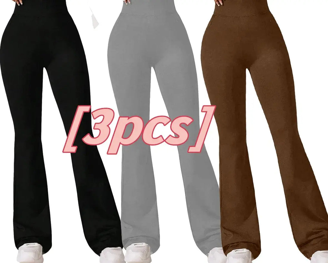3pcs High-Waisted Flare Sharkskin Leggings Slim Fit, Lightweight & Sculpting Yoga Pants Lady T Fashions