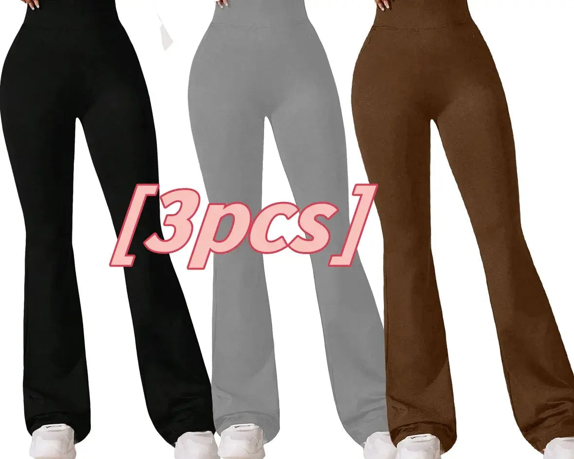 3pcs High-Waisted Flare Sharkskin Leggings Slim Fit, Lightweight & Sculpting Yoga Pants Lady T Fashions