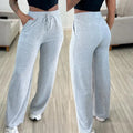 Solid Color High Waist Lace-up Elastic Waist Trimming Casual Trousers Lady T Fashions