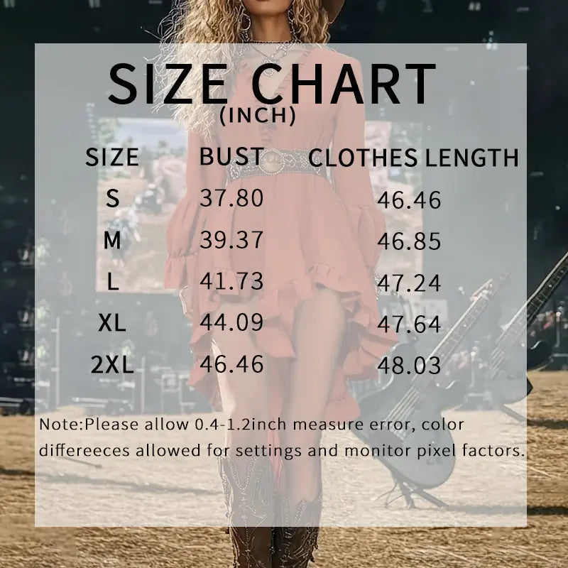 Womens Sexy Deep V Neck Western Cowgirl Dress Casual Long Sleeve Ruffle Irregular Hem Vintage Country Concert Dresses , No Belt Included Lady T Fashions