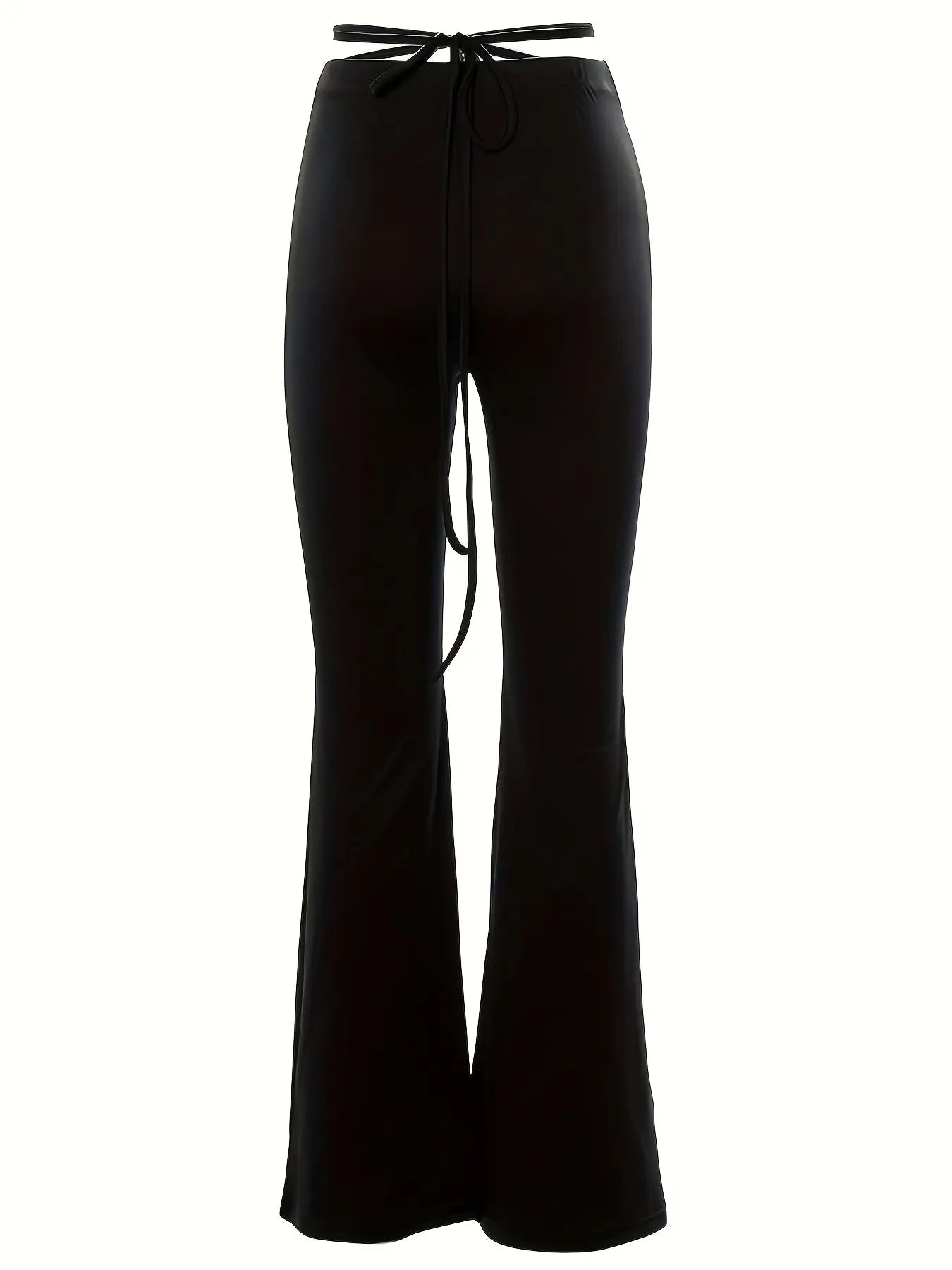 Long Length Solid Criss Cross Flare Leggings - High Waist Fitted, Elastic Waist, Mid Elasticity, Cross Strap, Sheer, Machine Washable - Perfect for Weekend Casual, Fall Season, Young Women Lady T Fashions