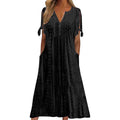 Women's Eyelet V-Neck Maxi Dress Short Sleeve Flowy A-Line Summer Beach Dress Lady T Fashions