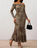 Ladies' Leopard Print One Neck Off Shoulder Slim Fit Bag With Wide Hips, Relaxed Flower Petal Skirt Hem, Date Party Party Dress Lady T Fashions