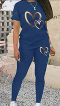 Women's Heart Printed Short Sleeve T-Shirt And Leggings Set Lady T Fashions