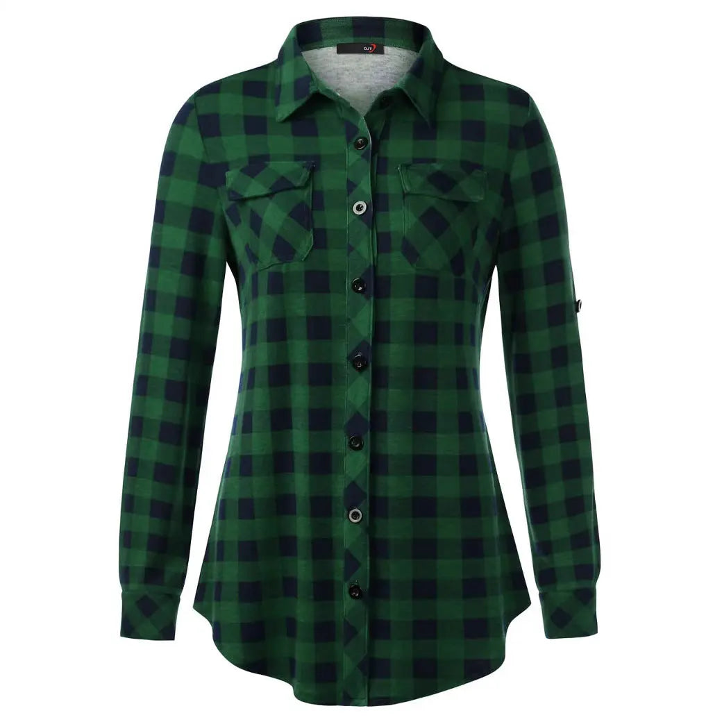 Plaid Pouch Button Cuff Comfort And Casual Printed Women's Shirt Lady T Fashions