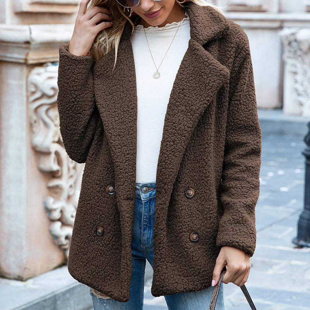 Loose Lapel Fluffy Coat Winter Button Jacket Cardigan Outwear For Women Clothing Lady T Fashions