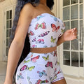 Ladies' Fashionable And Casual Slim Fit Butterfly Print Chest Wrapped Top And Shorts Set Lady T Fashions