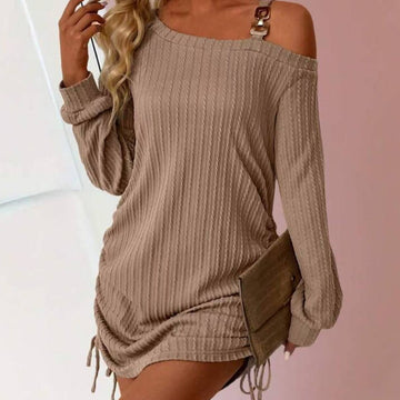 Slim Thread Dress Pleated Drawstring Women's Clothing