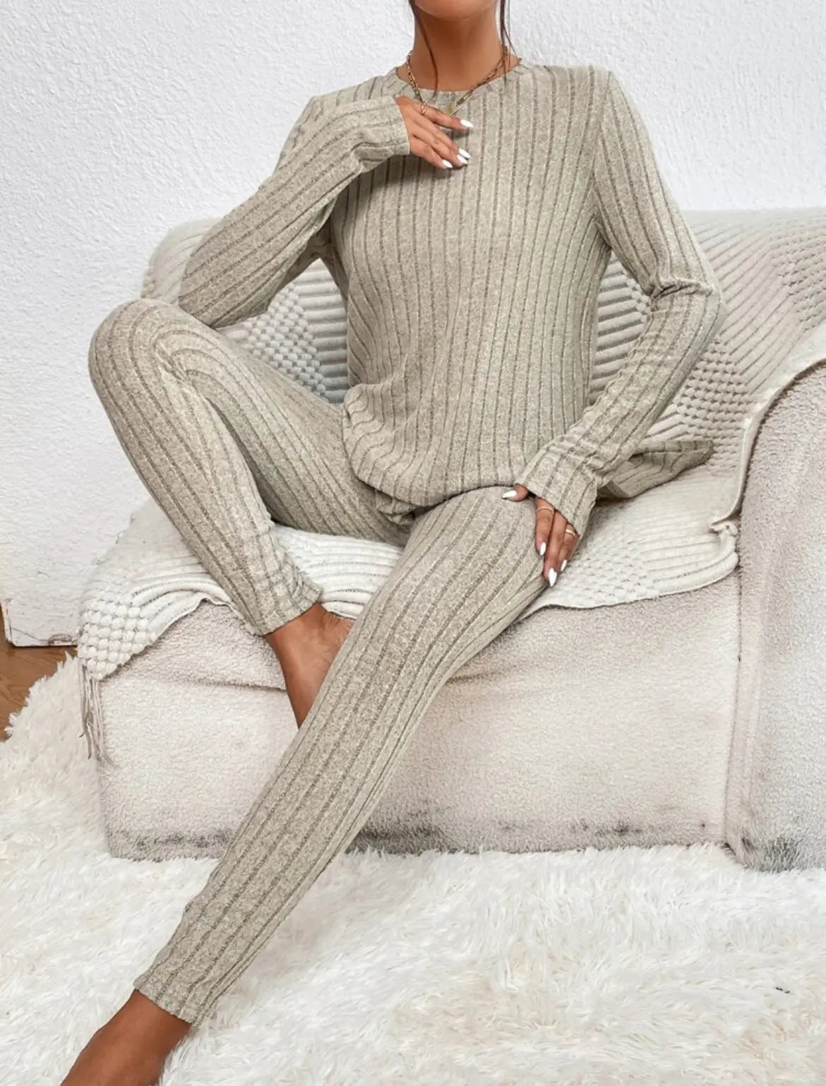 Fashion Casual Long Sleeve Split Irregular Round-neck Shirt Trousers Suit Lady T Fashions
