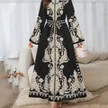 Women's Vintage High-Neck Floral Maxi Dress Loose Long Sleeve, Adjustable Waist Belt, Middle Eastern Inspired Holiday Dress Ankle-Length Gown Lady T Fashions