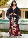 Plus Size Floral Print Dress - Elegant V-Neckline, Flowy Batwing Sleeves, Effortless Casual Style - Designed for Plus-Size Women, Ideal for Ramadan Celebrations and Everyday Wear Lady T Fashions
