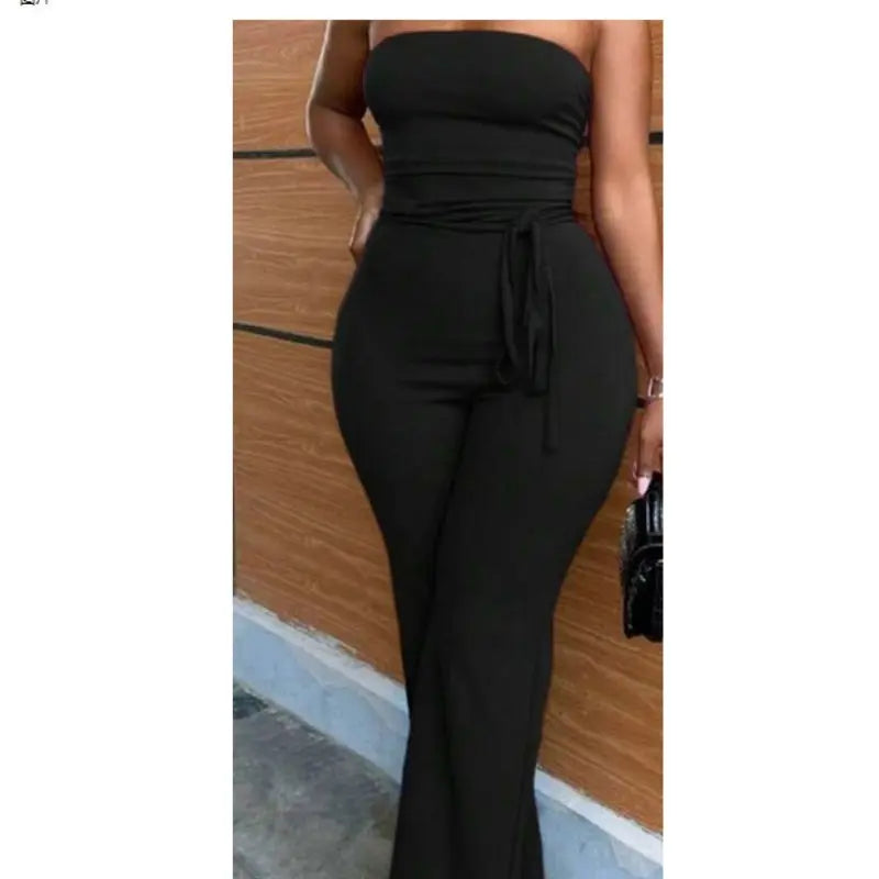 Casual Solid Wine Red Strapless Jumpsuit With Wide Leg For Women - E Lady T Fashions