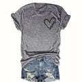 Women's Heart & Letter Print Crew Neck T-Shirt, Casual Short Sleeve Top For Spring & Summer Lady T Fashions