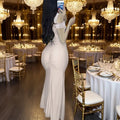 Women's Elegant V-Neck Off-Shoulder Bodycon Dress With High Waist & Thigh Slit - Sparkly Sequin Evening Gown Lady T Fashions