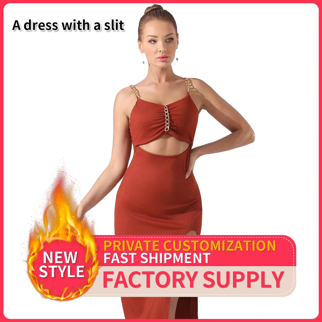 Women's Pure Color Halter Sleeveless Split Dress Lady T Fashions