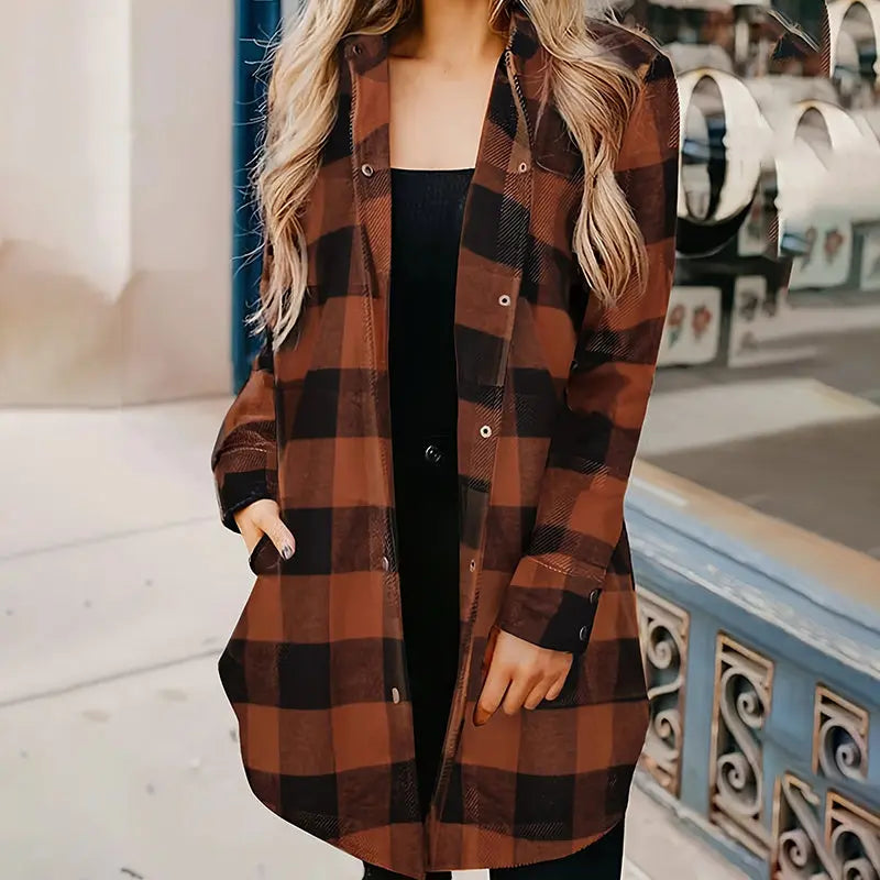 Women's Long Sleeve Plaid Print Button Front Casual Shirt For Spring & Fall Lady T Fashions