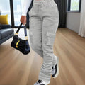 Women's Solid Color Straight Leg Pants - Stretchy Drawstring Waist With Dual Pockets Casual Trousers For Spring&Fall Lady T Fashions