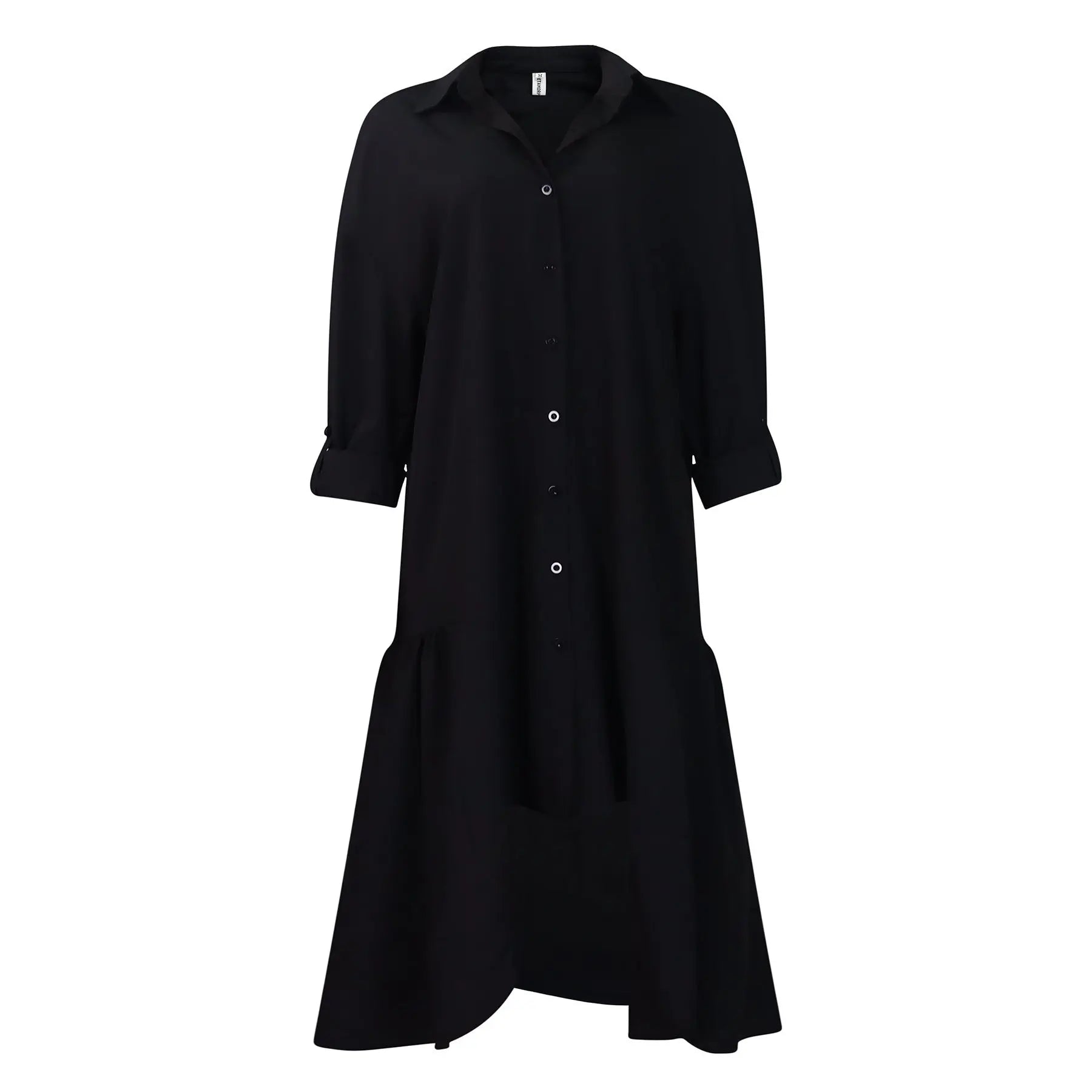 Loose-fitting Long Sleeves Irregular Midi Dress Solid Color Lady T Fashions