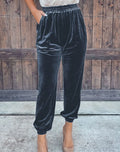 Women's Solid Color Straight Pants With Elastic Waist And Casual Cuffs Lady T Fashions