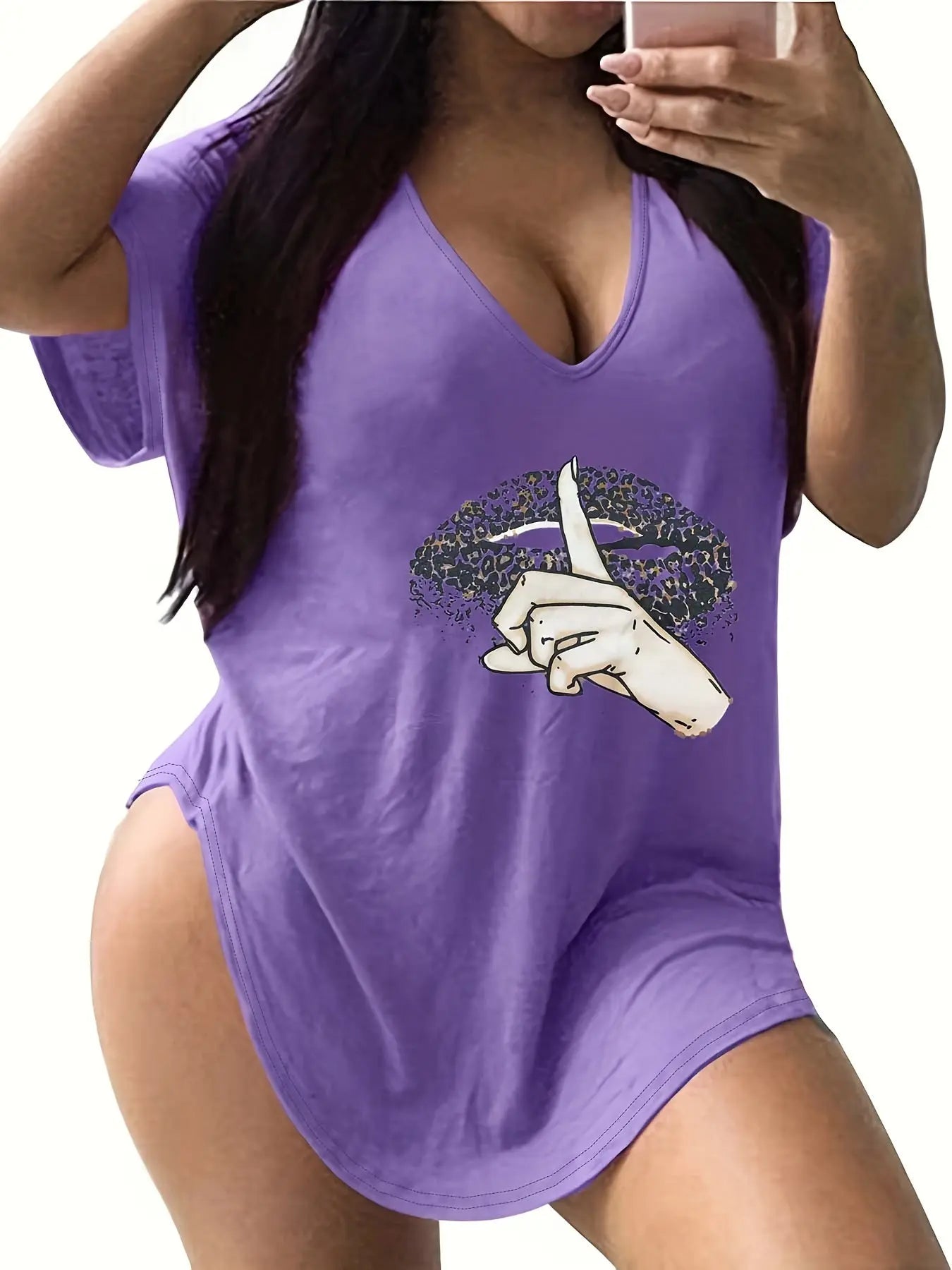 Plus Size Curved Hem T-Shirt - Flattering Relaxed Fit with Classic V Neck, Short Sleeve, and Comfortable Casual Style - Designed for Plus Size Women, Part of Our Womens Plus Size Clothing Collection Lady T Fashions