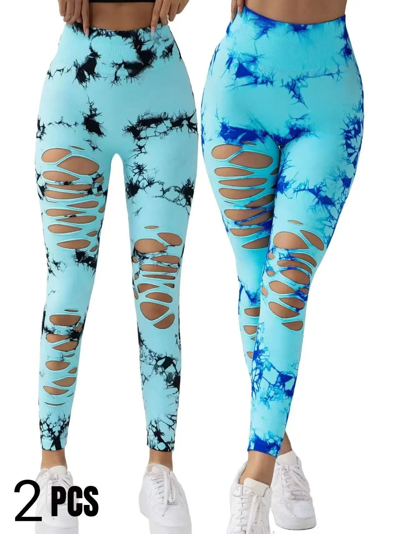 2 Pack New Style Hollow-Out Tie-Dye High-Waisted Tummy-Control Yoga Pants Lady T Fashions