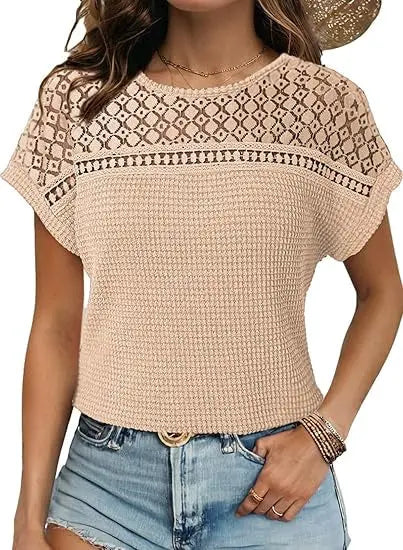 Women's Hollow Breathable All-match Short-sleeved T-shirt Lady T Fashions