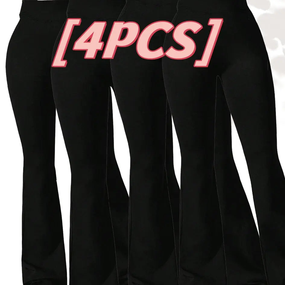 4pcs High-Waisted Flare Sharkskin Leggings Slim Fit, Lightweight & Sculpting Yoga Pants Lady T Fashions
