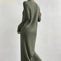 Women's Solid Color Ribbed Round Neck Long Sleeved Straight Tube Dress Lady T Fashions