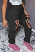 Ladies' Fashionable Casual Solid Color Autumn And Winter Perforated Pants Lady T Fashions