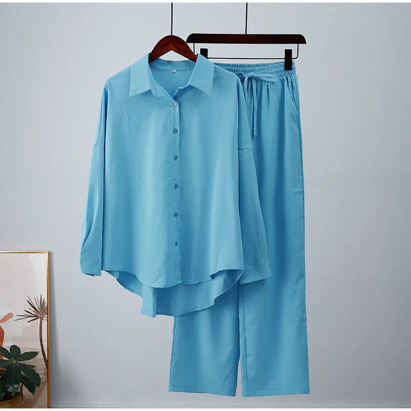European And American Ins Style Solid Color Leisure Fashion Long Sleeve Blouse And Pants Lady T Fashions