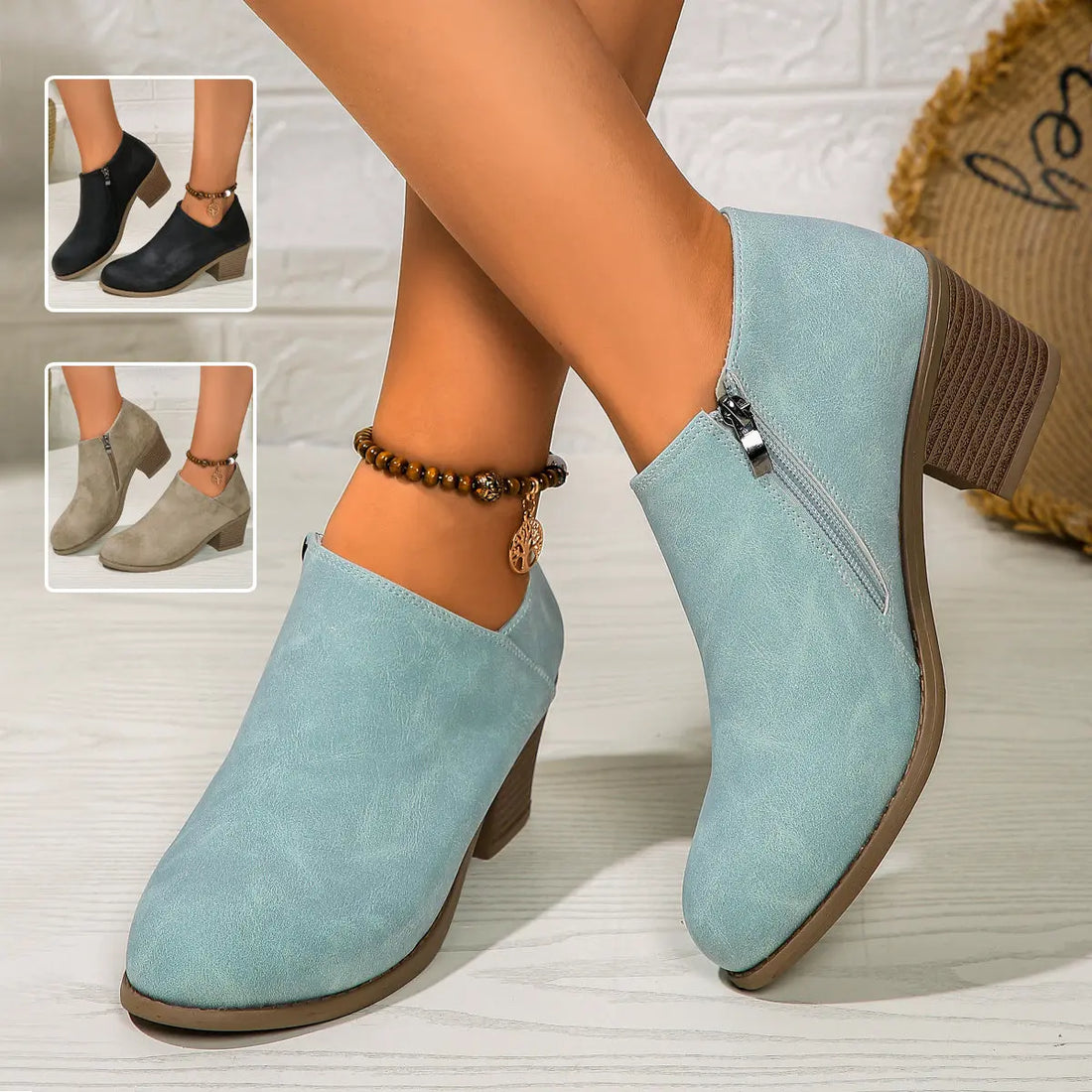Chunky Heel Round Toe Ankle Boots With Side Zipper Design Fashion Fall Winter Short Boots For Women Shoes Lady T Fashions