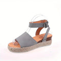 Mid Heel Platform Espadrille Sandals - Buckle Ankle Strap, Open Toe, Lightweight, Non Slip, Faux Leather Upper, PU Sole, Comfortable, Casual, Solid Color, Summer Shoes for Women Lady T Fashions