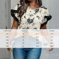 Womens Plus Size Round Neck Blouse - Floral Print Short Sleeve Top With Ruffle Sleeve Detail, Elegant Summer Shirt Lady T Fashions