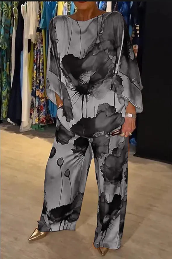 Indian Casual Round Neck Printed Satin Suit Lady T Fashions