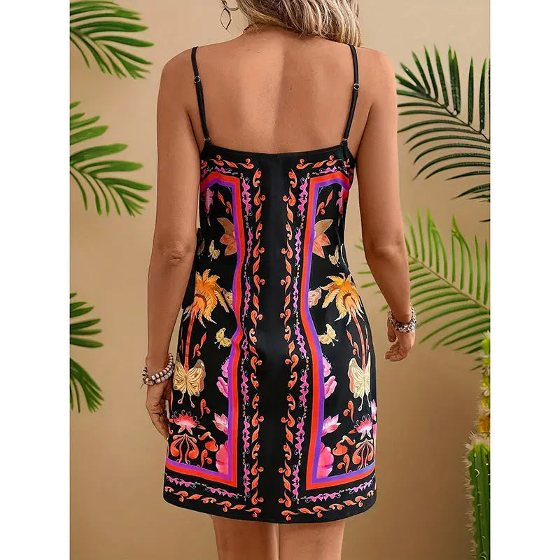 Women Spaghetti Strap Summer Dress V Neck Wrap Waist Tie Casual Beach Sundress Holiday Vacation Mini Dress Lady T Fashions
