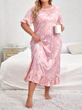 Summer plus size pajamas dress for fat MM plus size women 200 pounds loose casual can be worn outside long short-sleeved skirt nightgown with ruffles Lady T Fashions