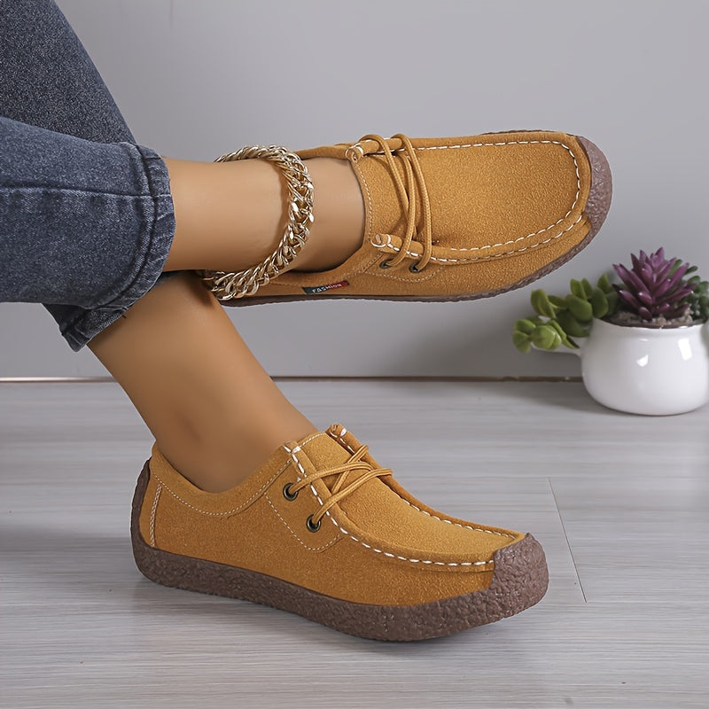 Women's Flat Loafers, Comfy Lace Up Soft Sole Flat Shoes, Casual Non Slip Walking Shoes Lady T Fashions