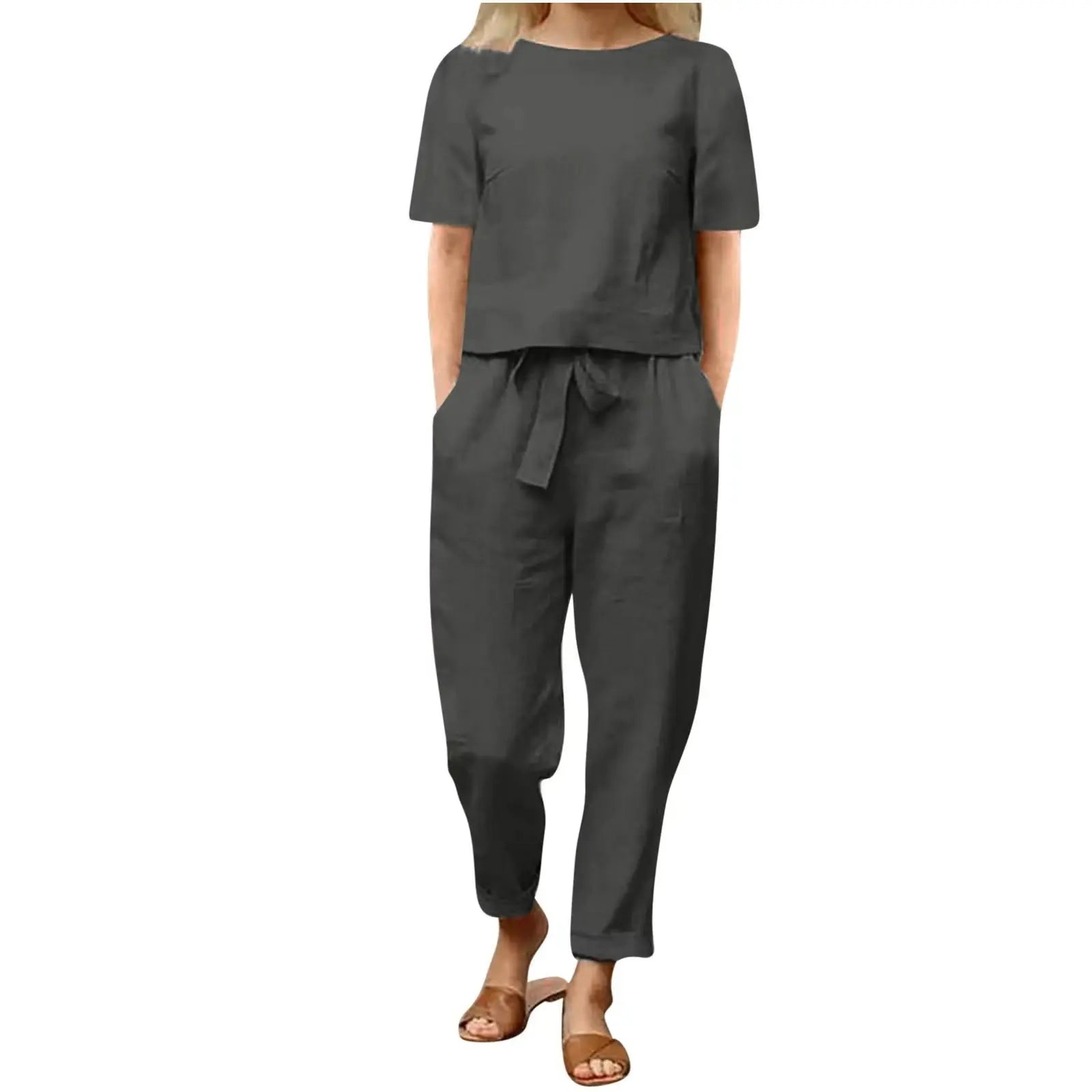 Women's Cotton And Linen Wide-leg Pants Suit Lady T Fashions